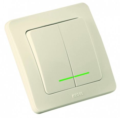Выключатель двухклавишный скрытый с индикацией слоновая кость 16А - ВС16-352-01 HEGEL