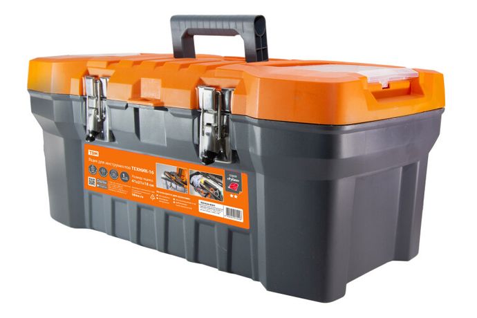 Ящик для инструментов ТЕХНИК-16, 41х21х18 см, метал. замки, лоток, два органайзера, «Рубин» | SQ1032-0201 TDM