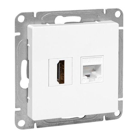 Механизм розетки HDMI+RJ45 (cat5), белый Эпика EKF | UP1-SOW-HDMI+RJ45