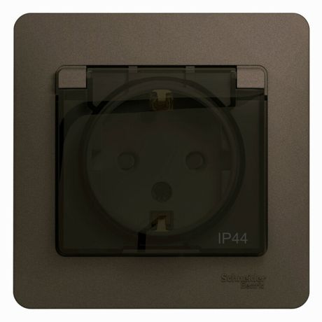 Розетка 1-м СП 1мод. Glossa 16А IP44 с заземл. защ. шторки крышкой в сборе шоколад SE GSL000848 APC