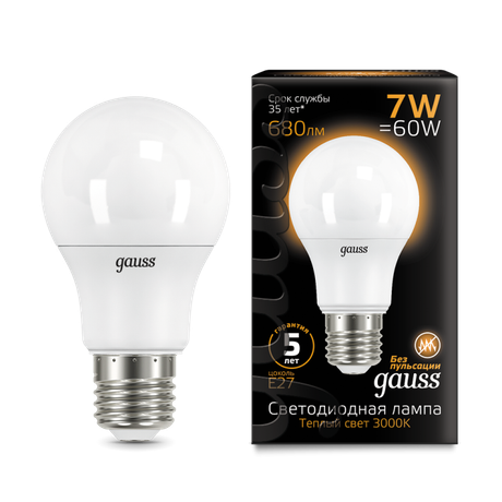 Лампа светодиодная LED 7 Вт 680 лм 3000К AC150-265В E27 А60 (груша) теплая Black Gauss - 102502107