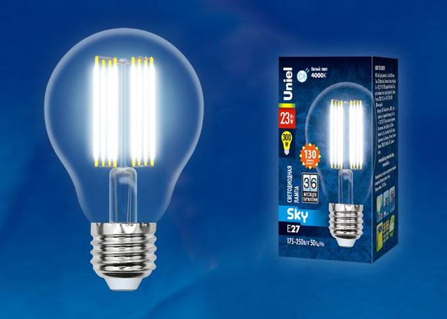 Лампа светодиодная LED-A70-23W/4000K/E27/CL PLS02WH Форма A прозрачная Серия Sky Белый свет (4000K) Картон ТМ Uniel - UL-00005898