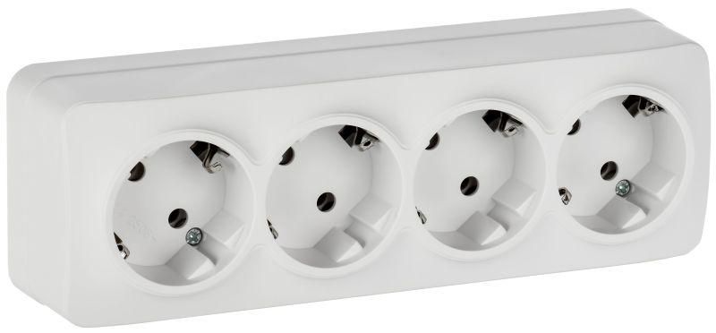 Розетка 4-м ОП GLORY РС24-3-ХБм 16А с заземл. без защ. шторок бел. матов. IEK ERH41-K01M-16