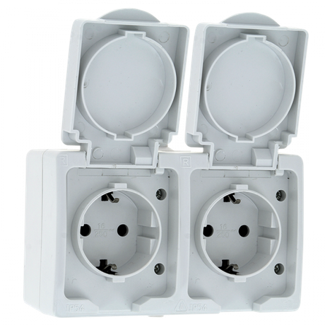 Венеция Розетка 2-местная 16А с заземлением крышкой IP54 белый защ. штор. EKF | EVR16-129-10-540