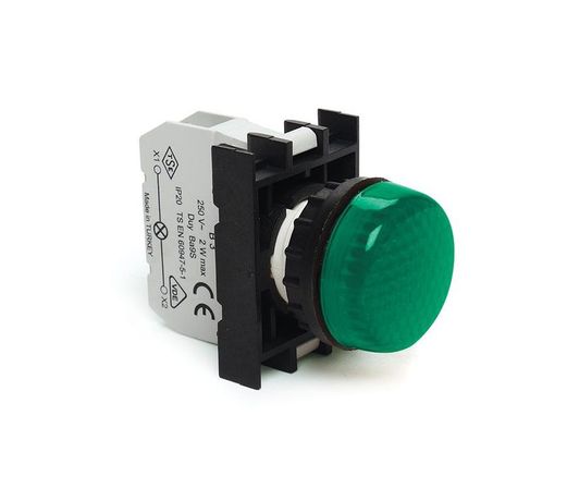 Сигнальная арматура с блоком подсветки B9 (зелёный светодиод, 12-30В AC/DC), зелёный цвет, серия B, IP50 - B090XY EMAS