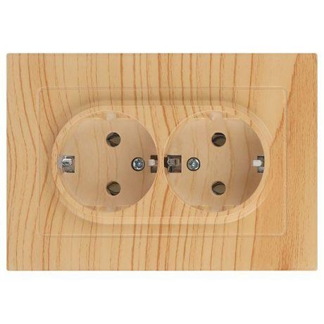 Розетка однофазная двойная скрытого монтажа, в рамку с заземлением без шторок сосна 16А 250В IP20 винтовые зажимы 6-205-11 Intro Accent - Б0063504 ЭРА