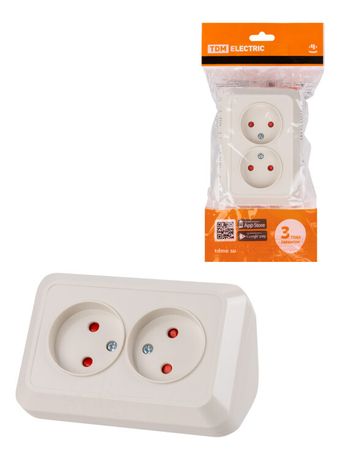 Розетка угловая двойная 2П открытой установки с з/ш IP20 250В 10А сл. кость "Ладога" | SQ1801-0242 TDM