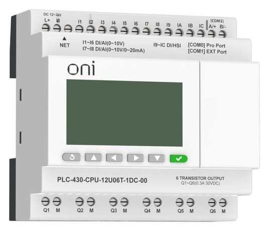 Модуль ЦПУ ПЛК 430 4 DI 6 UI (0-10В/DI) 2 (0-10В/0-20мА/DI) TO 24В DC с Ethernet портом экраном ONI PLC-430-CPU-12U06T-1DC-00 IEK
