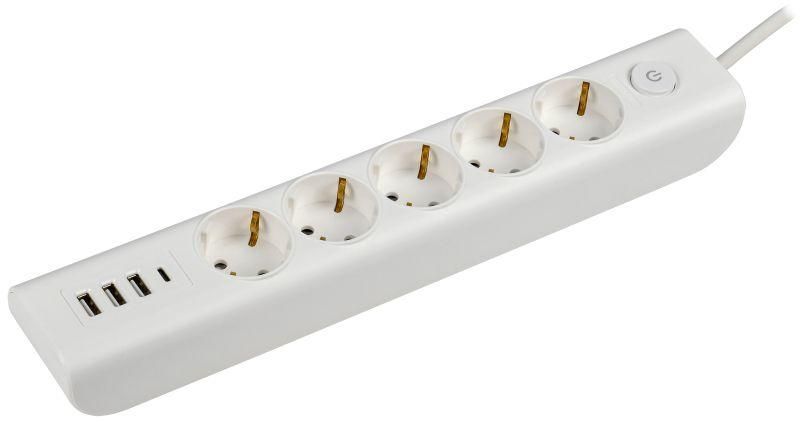 Удлинитель 5х2м с заземл. 16А 250В MODERN У05В выкл. USBх4 (type-Aх3шт + type-Cх1шт) ПВС 3х1 бел. IEK WYP12-16-05-02-ZKU-K01
