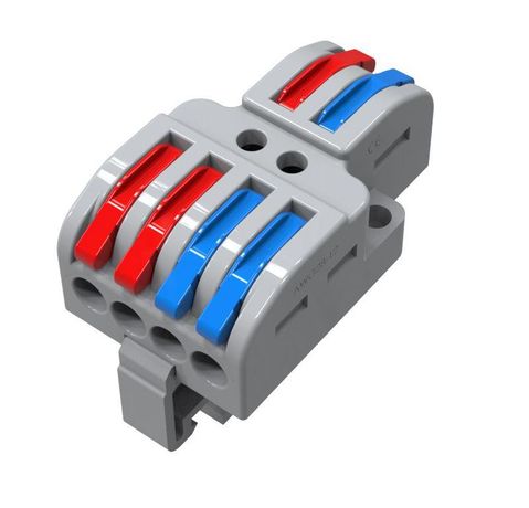 Клемма проходная разветвительная СМК 2x2D 2п на DIN-рейку 0.08-4кв.мм (1 ввод 2 вывода полюс) сер. (уп.25шт) Rexant 07-5280 MEET