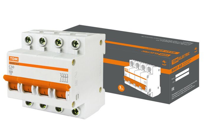 Выключатель автоматический четырехполюсный ВА47-63 50А C 4,5кА | SQ0218-0035 TDM