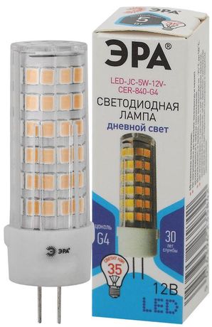 Лампа светодиодная LED 5 Вт 400Лм 4000К капсула нейтральный G4 12В JC-5W-12V-CER-840-G4 Standart - Б0049088 ЭРА