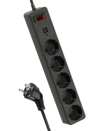 Удлинитель с сетевым фильтром 5х1.8м заземл. 10А IP20 2.2кВт 2хUSB 3х0.75 предохранителем КОСМОС FKsm1.8m-5g(B)USB