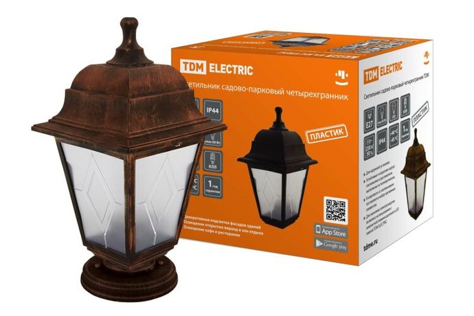 Светильник садово-парковый НТУ 04-60-001 четырехгранник, напольный, пластик, расс.пластик, медь | SQ0330-0788 TDM