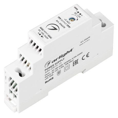 Блок питания ARV-DR15-12 (12V, 1.25A, 15W) (Arlight, IP20 DIN-рейка) | 034670 Arlight