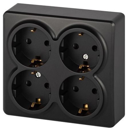 Розетка однофазная четырехместная наружная (открытой установки) с заземлением со шторками антрацит 16А 250В IP 20 винтовые клеммы 11-2211-05 Эра Эксперт - Б0063004