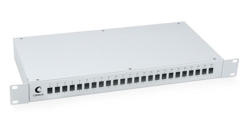 Кросс бокс оптический FO-19-24SC 19дюйм на 24 SC LC duplex со сплайс-кассетой и КДЗС без пигтейлов проходных адаптеров Cabeus 7037c