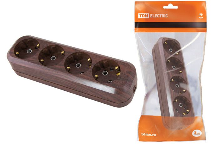 Колодка розеточная 4 гнезда 2П+3 16А 250В "Эко" (бук) | SQ1806-0065 TDM