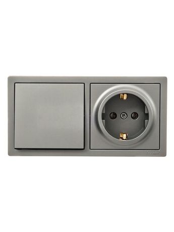 Блок ОП LETO (1-кл. выключатель + 1-м розетка с заземл.) горизонт. платина LEZARD 752-3500-170BAP