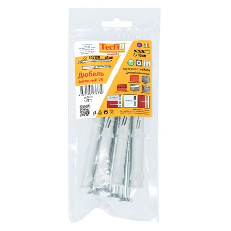 Дюбель фасадн. c шурупом потайн. гол с шлицем TORX 10x120 (4 шт) - пакет | 147670 Tecfi