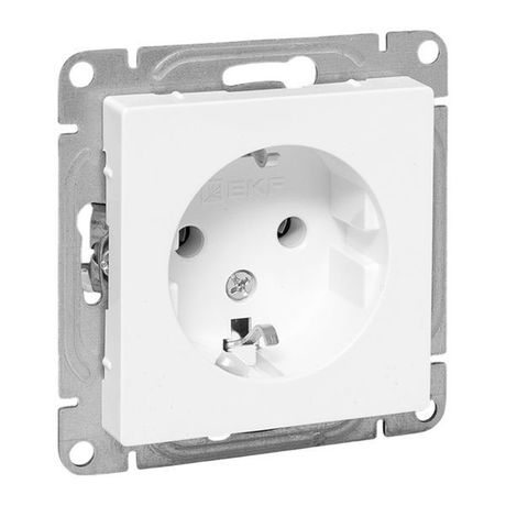 Механизм розетки, 16А, с заземлением, без шторок, белый Эпика EKF | UP1-SOW-110