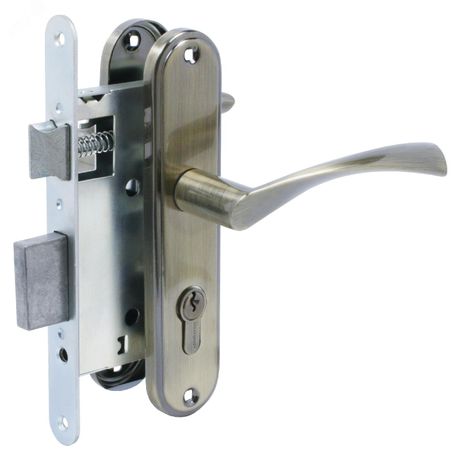 Замок врезной цилиндровый с ручками для деревянных дверей АЛЛЮР ЗВ 4-103 старая бронза - 12697 ПТК