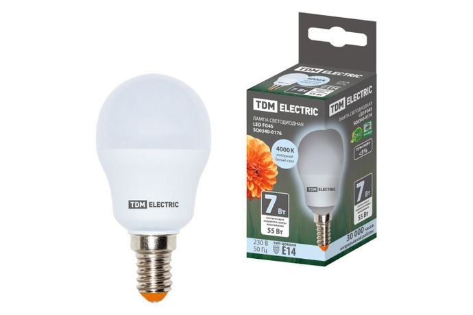 Лампа светодиодная LED 7Вт E14 230В 4000К FG45 шар | SQ0340-0176 TDM