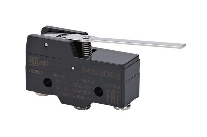 Выключатель концевой 1НО1НЗ миниатюрный шарнирн. длиннорычажного типа DEKraft 34025DEK APC