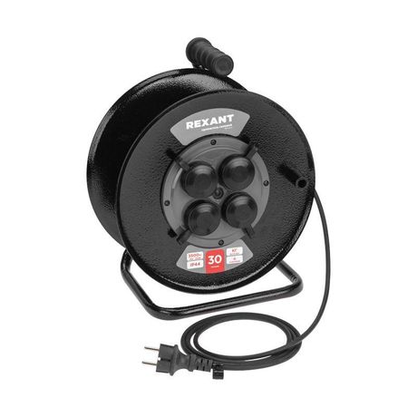 Удлинитель силовой КГ на катушке 4 гнезда, с/з, 30м, 3х1,5мм², IP44 c защитными крышками, металлическая катушка | 13-5011 REXANT MEET