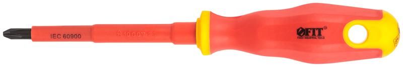 Отвертка изолированная 1000 В, CrV сталь, прорезиненная ручка 6.5х100 мм РН2 - 55894 РОС