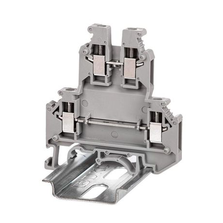 Клемма двухуровневая , винтовой зажим, 4 точки подключения, 2.5 кв.мм, серая - KRUK-3 ДКС