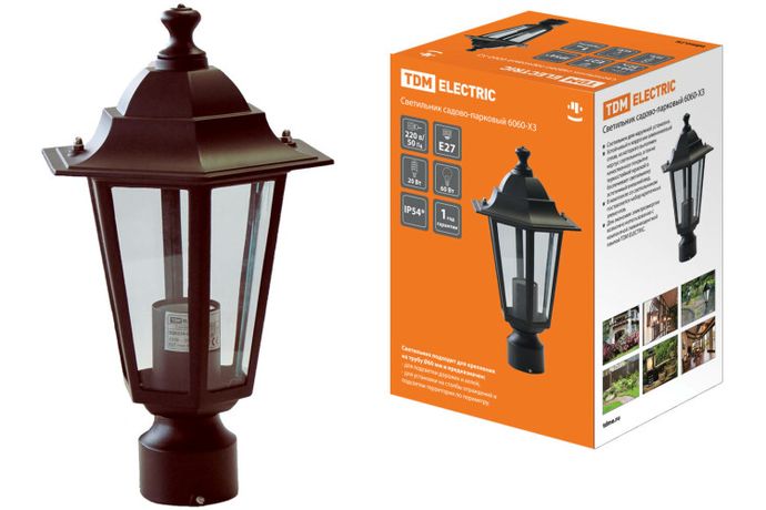 Светильник садово-парковый ЛТУ 6060-13 60Вт ЛН/КЛЛ/LED E27 IP33 шестигранник | SQ0330-0013 TDM