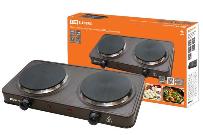 Электроплитка двухконф. ЭПД2 230 В, 2х1 кВт, диск, коричневая, | SQ2504-0009 TDM
