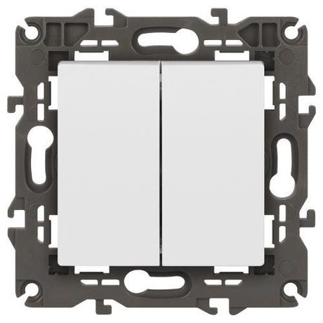 Выключатель двухклавишный, в рамку (скрытого монтажа) белый матовый 10А 250В автоматические (безвинтовые) зажимы ЭРА Elegance 14-1104-01М - Б0065797