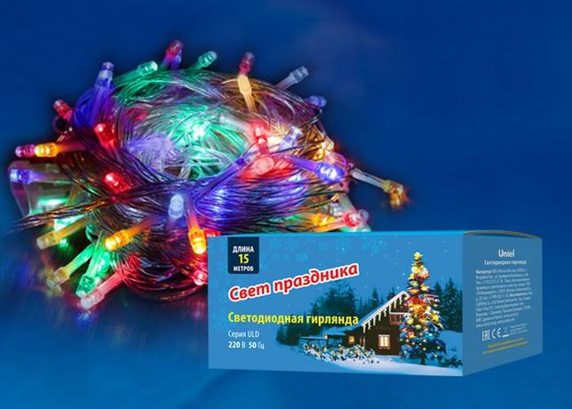 Гирлянда светодиодная с контроллером ULD-S1500-100/DTA MULTI IP20 15м. 100 диодов. мультиколор. шнур прозр.. | UL-00005252 Uniel