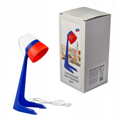 Светильник настольный ULO-K22 D/E14/A WHITE/BLUE/RED 40Вт цоколь E14 механический выключатель триколор Uniel UL-00010040