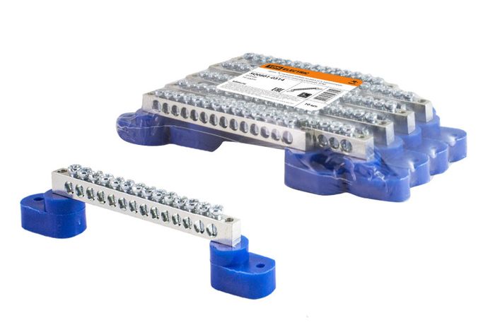 Шина "N" нулевая 6х9мм на двух угл. изоляторах 14 групп никелированная | SQ0801-0314 TDM