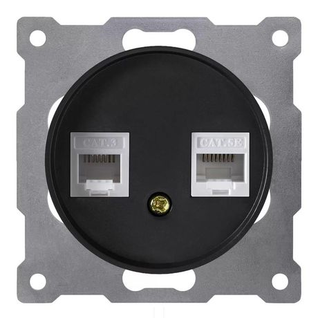 Розетка компьютерная + телефонная 2-м СП Florence RJ45 RJ11 кат.5E механизм черн. (1E20801303) OneKeyElectro 2172817 ССТ