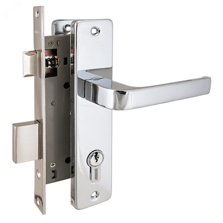 Замок врезной цилиндровый с ручками для деревянных дверей АЛЛЮР 126/1 CP хром - 1073 ПТК