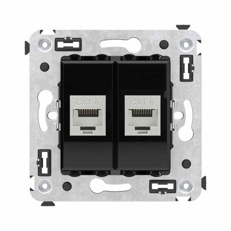 Компьютерная розетка RJ-45 без шторки в стену, кат.6 двойная экранированная, "Avanti", "Черный квадрат" | 4402794 DKC ДКС