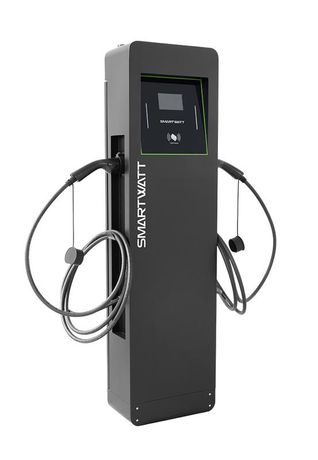 Зарядная станция для электромобиля SMARTWATT EVC, 44 кВт, коммерческая OCPP 1.6J, переменный ток, 3 фазы 380 В, два поста по 22 кВт 32 А, кабели 5 метров, коннекторы Type2, IP54, черная стойка - 4512020470006 Delta