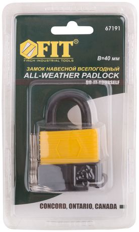 Замок навесной всепогодный 40х31мм стальная дужка 6мм FIT 67191 РОС