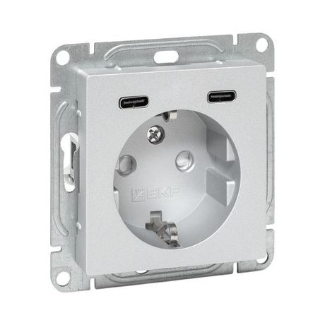Механизм розетки с USB-C - 2шт, 16А, заземлением, со шторками, алюминий Эпика EKF | UP1-SOA-111-2USBC