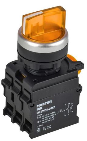 Переключатель с подсветкой 3 полож. 2NO жёлтый MASTER | MI-SW60-20XD-4-14-3-K05 IEK