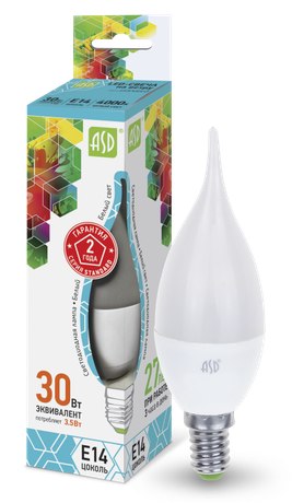 Лампа светодиодная LED-свеча на ветру-standard 3.5Вт свеча ветру 4000К белый E14 320лм 160-260В ASD 4690612004747