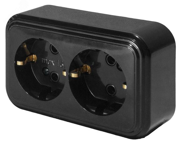 Розетка 2-местная с заземляющим контактом, 250В, 16А, IP20, PST16-31-20 (RA 16-238-Ч), черный | 39696 STEKKER FERON