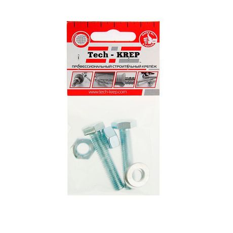 Болт DIN933 с шестигранной головкой оцинк. М12х50 + гайка шайба (2 шт) - пакет ( 0,151 кг) | 136923 Tech-KREP