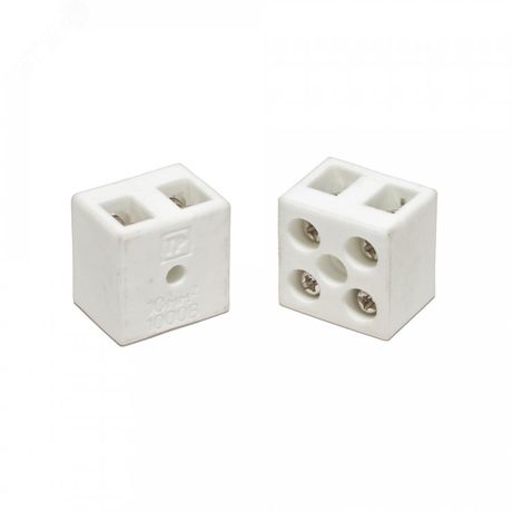 Клемма керамическая латунь 10 мм² 2 пары контактов с крепежным отверстием (5 шт/уп) | PR08.7161 Промрукав Строитель