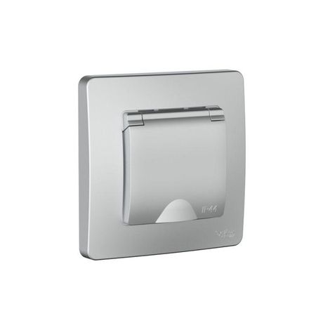 Розетка 1-м СП Blanca 16А IP44 250В с заземл. защ. шторки крышкой алюм. SE BLNRS441113 APC