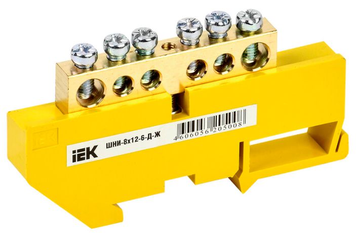 Шина PE "земля" на DIN-изоляторе ШНИ-8х12-6-Д-Ж | YNN10-812-6D-K05 IEK